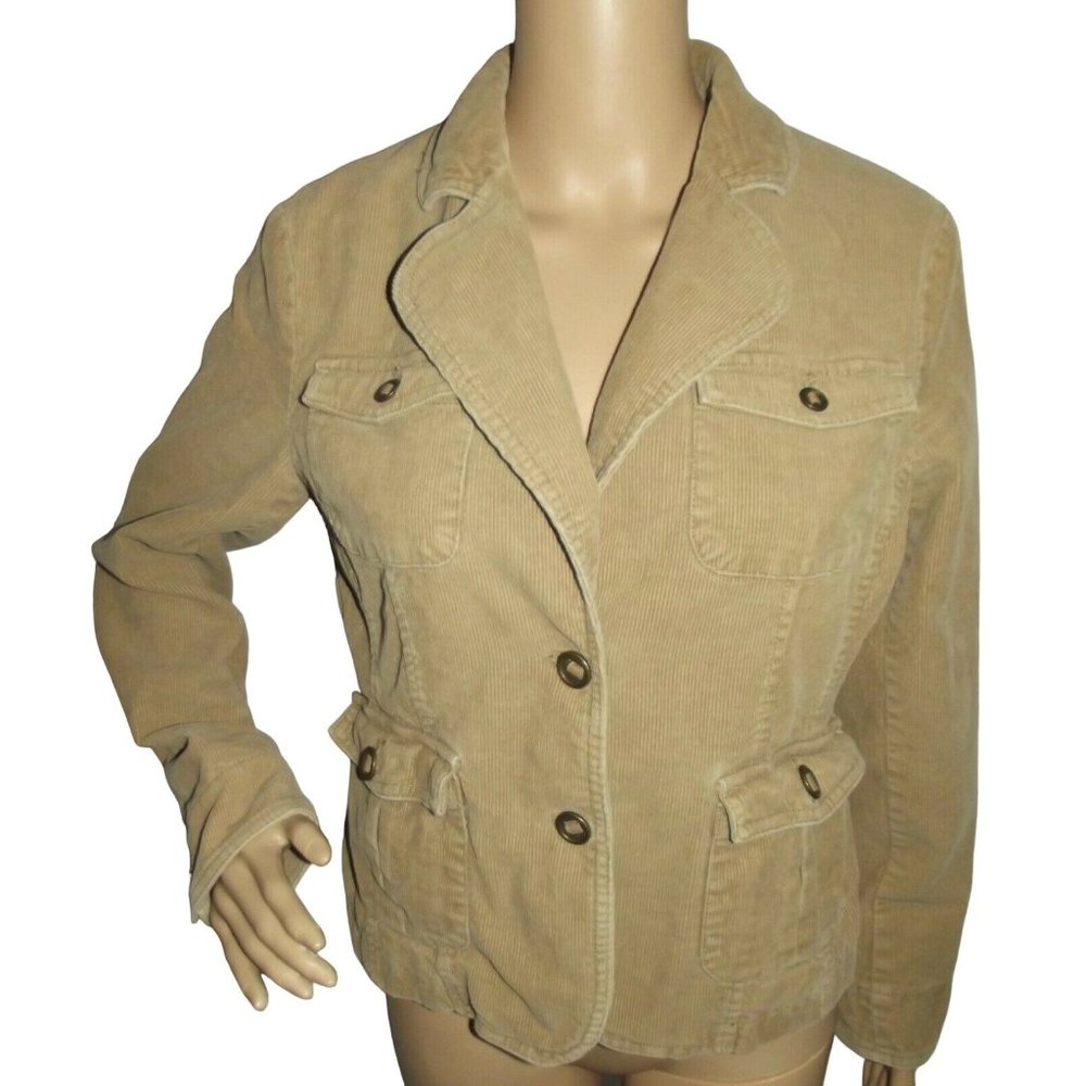 Ruff Hewn "Well Worn" Size Medium Tan Brown Corduroy Jacket flap pocket coat m
